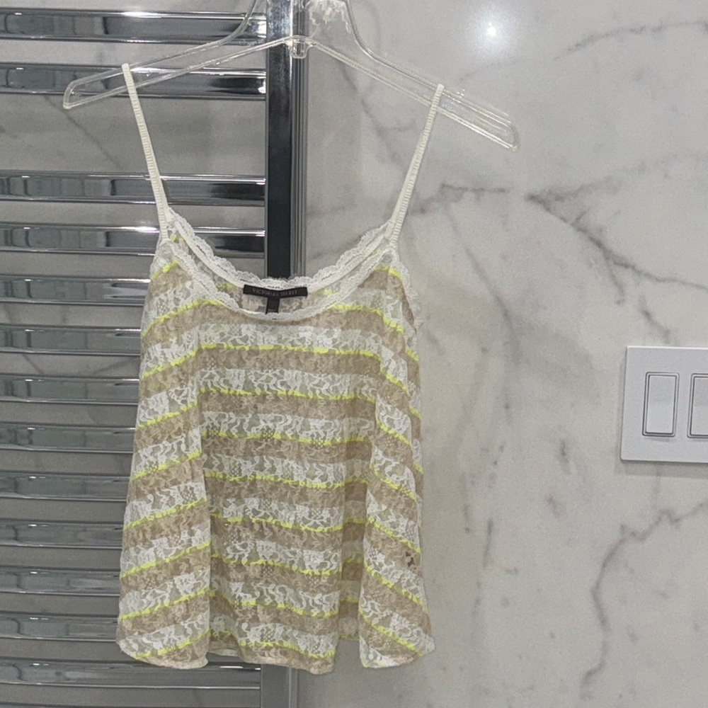 Victoria's Secret Yellow and White and tan sheer Lace Camisole sexy pajama
